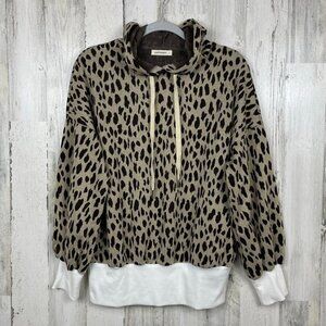 AndTheWhy animal print hoodie pullover cheetah balloon sleeves tan black size S